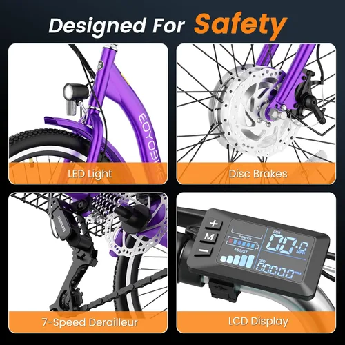 Miniatura 4 de MOPHOTO Triciclo eléctrico para adultos y personas mayores, E-Trike de 3 ruedas de 24/26 pulgadas con batería extraíble de 36 V motor de 350 W