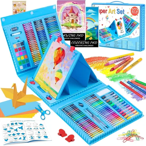Miniatura 11 de Suministros de arte, paquete de 272 juegos de arte para niñas, niños, adolescentes, artistas, caja de arte de regalo de lujo con caballete triple