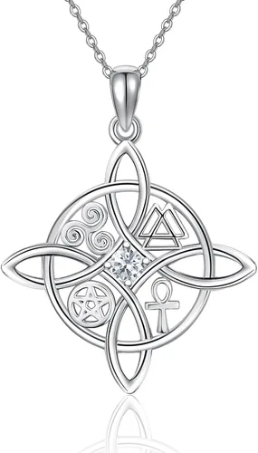 YAFEINI Collar con dije de nudo de bruja de plata de ley, amuleto de bruja de cruz celta, regalo para mujer