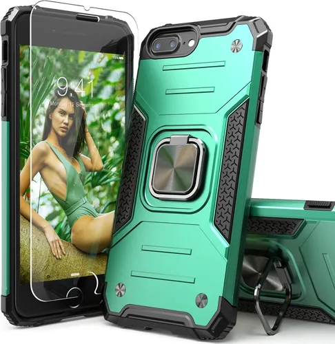 Miniatura 12 de Funda para iPhone 8 Plus Plus con protector de pantalla, cubierta de prueba de caídas de absorción de golpes con soporte para automóvil, funda Negro