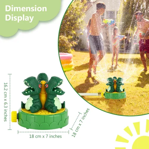 Miniatura 2 de MoKo Aspersor de dinosaurio para niños, bonito juguete de agua para exteriores, juguete de piscina con 2 abrazaderas de manguera, 3 boquillas