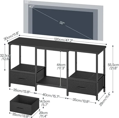 Miniatura 4 de HOOBRO Soporte de TV LED con almacenamiento, centro de entretenimiento LED con estantes abiertos y cajón, se adapta a televisores de hasta 55 Negro