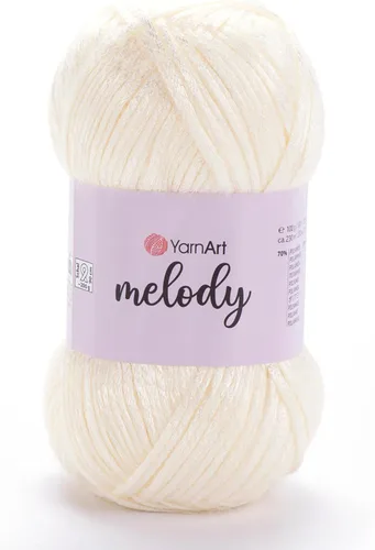 1 Ball YarnArt Melody, hilo de cadeneta, hilo brillante metálico brillante para tejer, ganchillo, bordado, 3.5 onzas, 754.6 ft (251 yardas), 70%