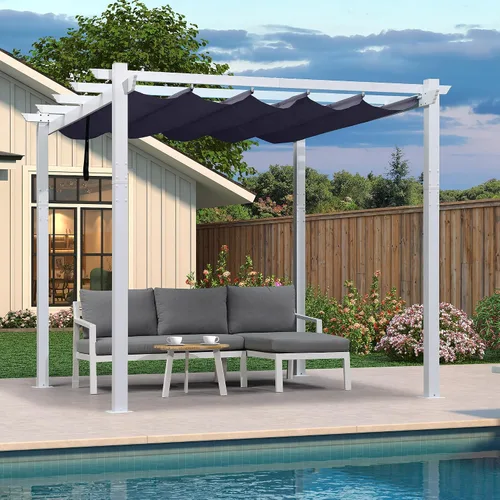 Miniatura 28 de PURPLE LEAF Pérgola Retráctil de 10' x 13' para Exteriores de Aluminio Blanco con Toldo de Sombra para Patio Refugio Moderno Marrón para Jardín