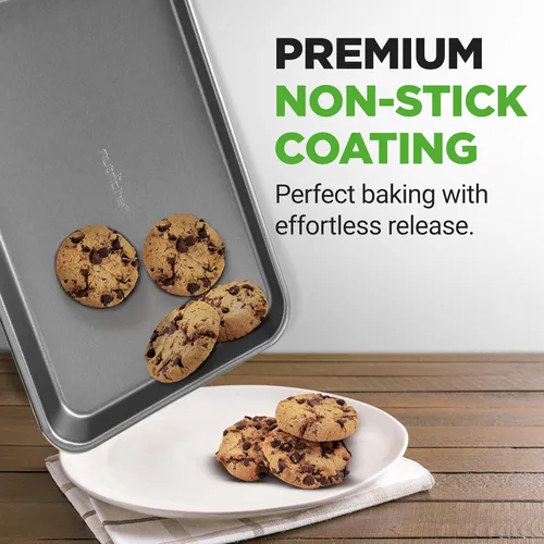 Miniatura 6 de NutriChef 2 bandejas de galletas grandes y medianas para hornear, bandeja antiadherente para galletas, pasteles de hoja y asado, aptas para Gris