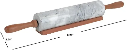 Miniatura 6 de Home Basics Rodillo de piedra de mármol blanco con asas de madera de fácil agarre y soporte de exhibición de cuna de madera, pesado y sólido