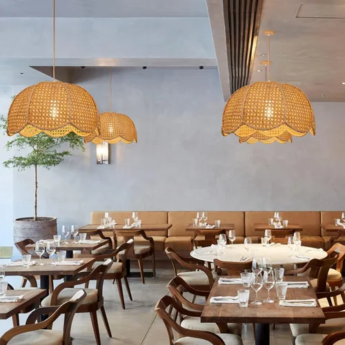 Miniatura 5 de Arturesthome Lámpara Colgante de Ratán Tejido de 1 Luz, Candelabro de Techo en Forma de Flor Tejido a Mano, Pantalla de Lámpara Colgante Hecha a