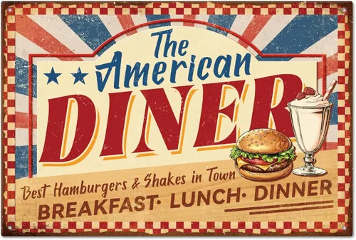 GLOBLELAND Cartel de metal de American Diner, 8 x 12 pulgadas, diseño vintage de hamburguesas y batidos, decoración de pared para el hogar, cocina,