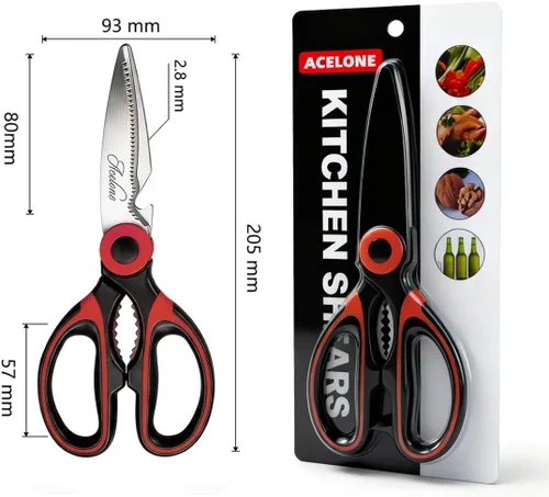Miniatura 7 de Acelone - Tijeras de cocina de alta calidad, resistentes ultra afiladas, de acero inoxidable, multifunción, para pollo, aves de corral, pescado, Rojo