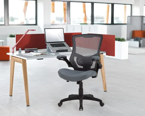 Miniatura 2 de FDW Silla de dibujo Silla de oficina alta de malla con respaldo medio con brazos abatibles, silla de escritorio con soporte lumbar ergonómico