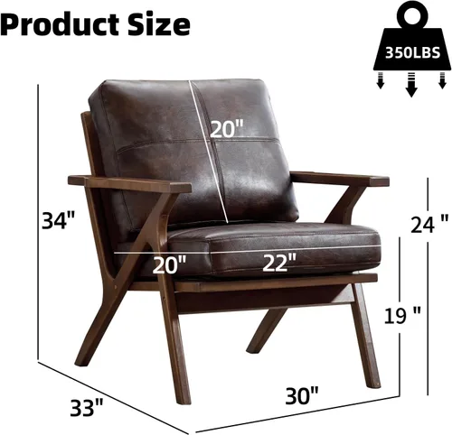 Miniatura 2 de INZOY Silla decorativa moderna de mitades de siglo con marco de madera, silla de sala de estar de piel sintética y sillón acolchado suave y grueso