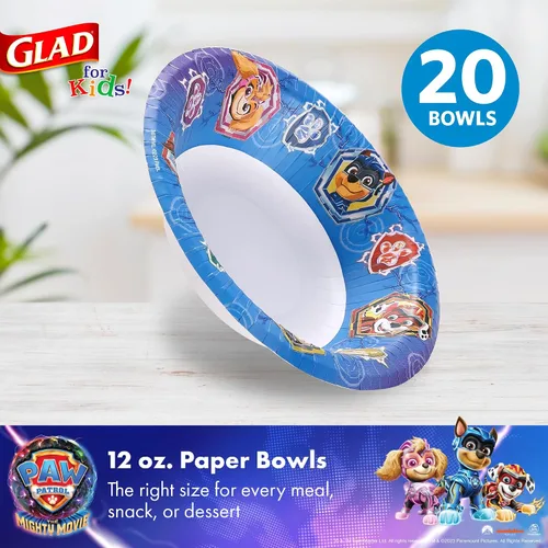 Miniatura 2 de Glad Cuencos de papel de Paw Patrol para niños, diseño de escudos, cuencos desechables con diseño apto para niños, duraderos y divertidos