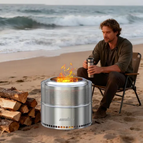 Miniatura 7 de unho Chimenea sin humo de 20 pulgadas para estufa de leña exterior, de acero inoxidable, portátil, para patio trasero, patio, jardín, picnic