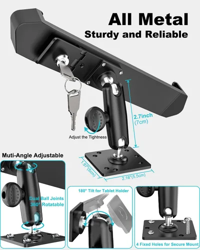 Miniatura 6 de Soporte de seguridad para tableta de automóvil, soporte industrial resistente para tableta con cerradura y llave, soporte antirrobo giratorio