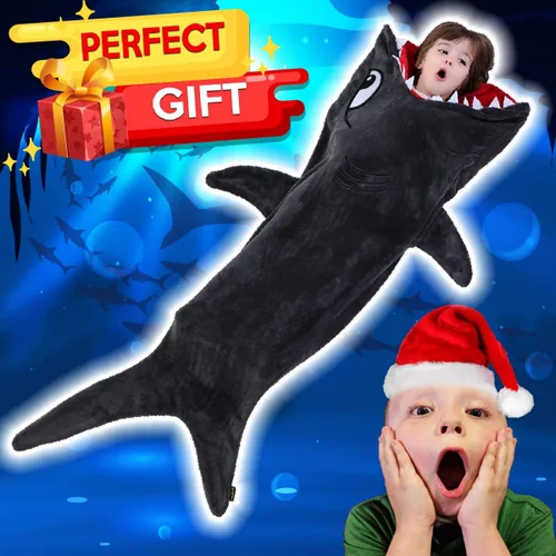 Miniatura 6 de CozyBomB Manta de animales con cola de tiburón para niños, diseño acogedor y suave de una pieza, manta de felpa duradera sin costuras