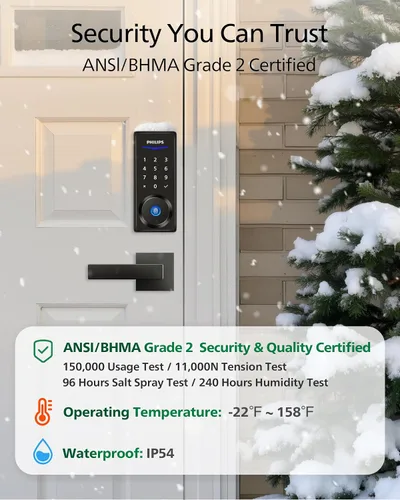 Miniatura 8 de Philips Cerradura de puerta electrónica de huellas dactilares, cerradura de puerta de entrada sin llave con pantalla táctil, batería de larga Níquel
