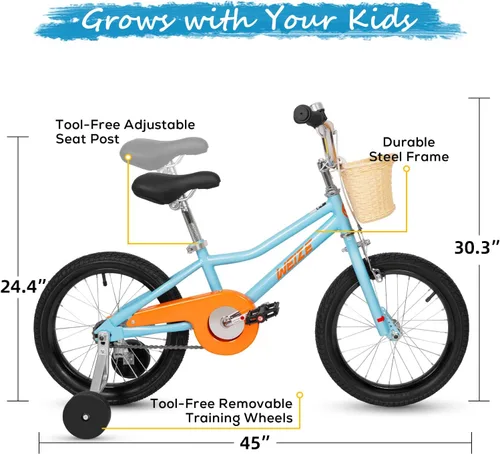 Miniatura 2 de Bicicleta infantil WEIZE, 16 y 20 pulgadas para niños y niñas de 4 a 12 años, altura del ciclista 41-62 pulgadas, asiento y manillares ajustables