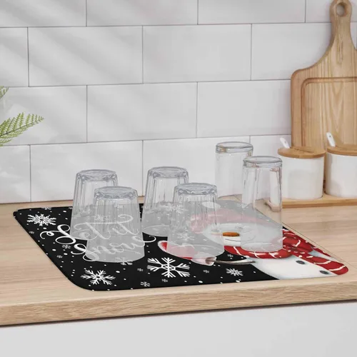 Miniatura 6 de Tapete clásico de microfibra para secado de platos, 16 x 18 pulgadas, escurridor absorbente para encimera de cocina, patrón de copo de nieve