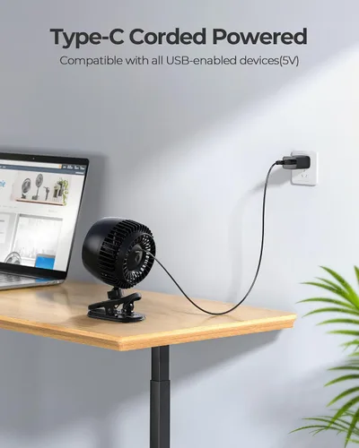 Miniatura 6 de Koonie Ventilador USB con clip, viento fuerte, ultra silencioso, pequeño ventilador de escritorio con abrazadera fuerte, ajustable de más de 360°, 3