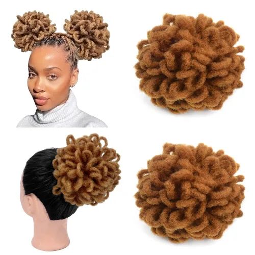 Miniatura 24 de Moños de Cola de Caballo con Cordón Negro Marrón Loc para Mujeres Negras Moño Rizado de Pétalo Loc Cola de Caballo de Rastas Trenzas Faux Locs Moño