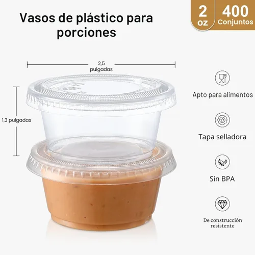 Miniatura 3 de AOZITA Juego de 400 vasos para shots de gelatina de 2 onzas con tapas, apilables, seguros para alimentos, desechables, vasos de plástico