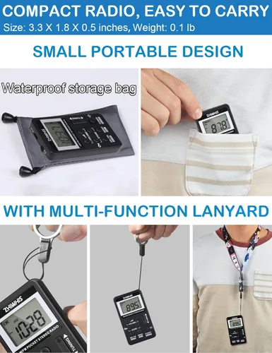 Miniatura 3 de ZHIWHIS Radio portátil, receptor AM FM con temporizador de sueño, radios estéreo recargables con reloj digital, sintonizador DSP con función