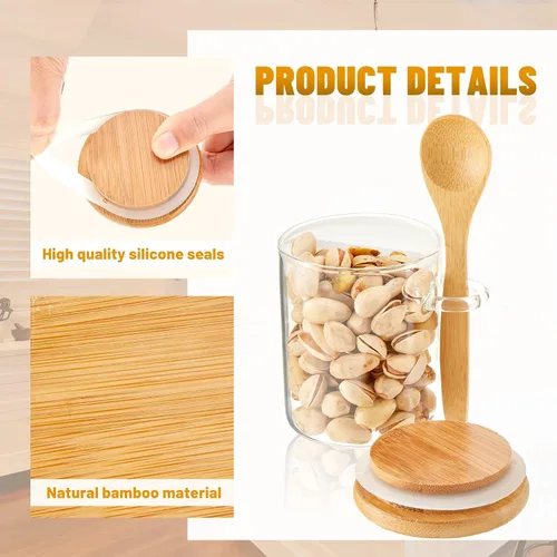 Miniatura 5 de Tessco for you Paquete de 6 tarros de vidrio para especias de 6 onzas con tapas de bambú y cucharas de madera, recipientes de almacenamiento