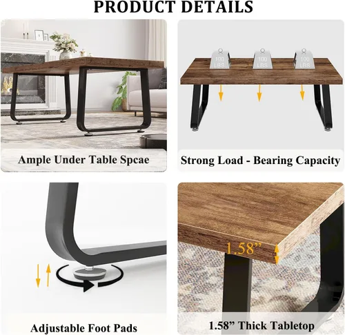 Miniatura 3 de HSH Mesa de café de madera, mesa de centro industrial rectangular, mesa de café minimalista moderna para sala de estar, mesa de té y cóctel