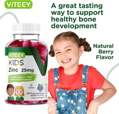 Miniatura 6 de Viteey Gomitas de zinc para niños, 25 mg - Apoyo inmunológico - Potente antioxidante natural, suplemento de vitamina de zinc para niños, vegano, sin