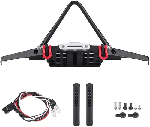 Miniatura 2 de Parachoques delantero RC Crawler, construcción de acero con luces LED integradas, pieza de actualización de coche RC, para aventuras todoterreno