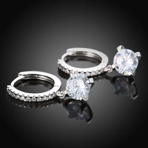 Miniatura 2 de Aretes de gancho de cristal vidriante de plata y oro de 18 quilates