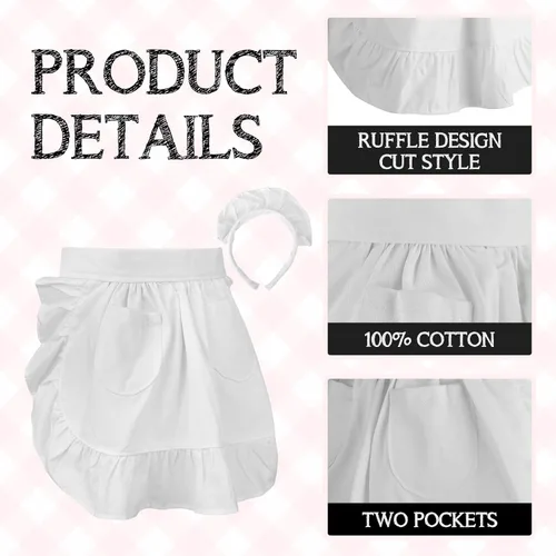 Miniatura 2 de TopTie Maid Waist Apron with Headband for Women, Ruffles Party Dress Up Half Apron for Cosplay, Cleaning