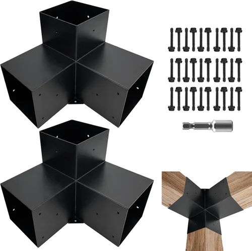Miniatura 10 de Kits de soporte para pérgola DIY, soportes de esquina en forma de L de 2 vías para madera de 6 x 6 pulgadas (real: 5.5 x 5.5 pulgadas) para pérgola