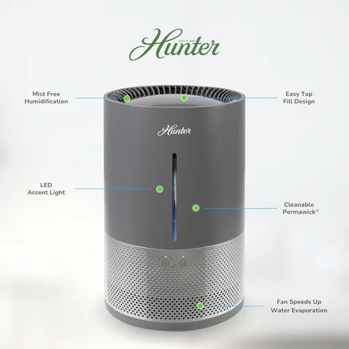 Miniatura 2 de HHE150 Hunter Aspire 4.8L Humidificador evaporativo con filtro PermaWick (4.8L) – Elimina contaminantes y polvo blanco para limpiar la niebla