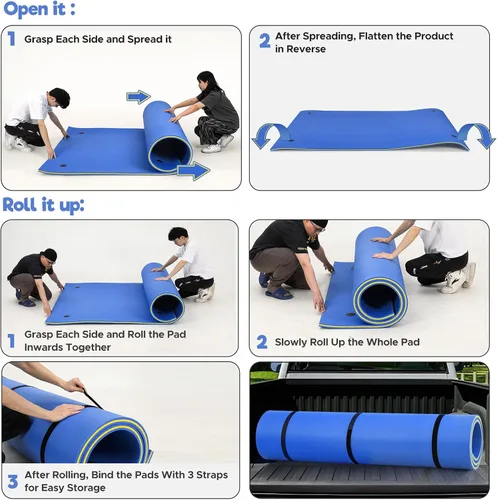Miniatura 7 de WARMOUNTS Lily Pad Floating Mat, 7/8/9/13/15.5 FT Floating Mat, 3-Layer Tear-Resistant XPE Foam Floating Water Mat with 16.4' Elastic Bungee Tethers