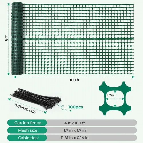 Miniatura 5 de Ohuhu Valla de nieve de plástico para jardín, 4 x 100 pies/15 libras, rollo de valla de seguridad reutilizable resistente con bridas de cremallera