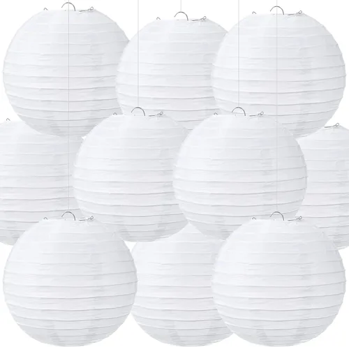 Miniatura 14 de Treela Faroles de papel japoneses chinos blancos decorativos colgantes redondos de papel para decoración de bodas, fiestas de cumpleaños