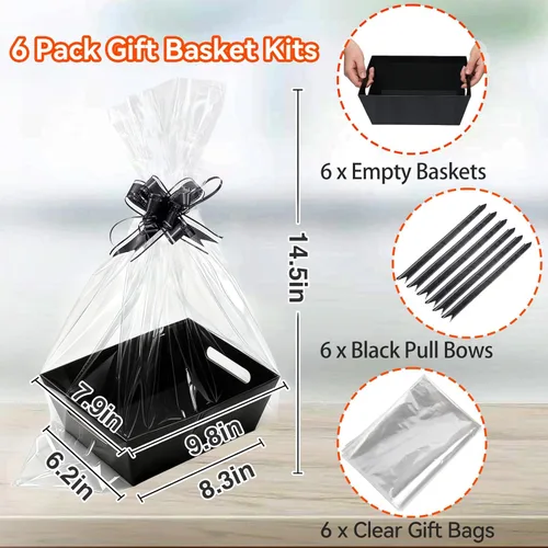 Miniatura 2 de MADHOLLY Juego de 6 cestas vacías para regalos, resistente juego de cesta de regalo de papel kraft con lazos de celofán para hombres, día del padre