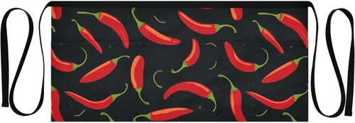 DOMIKING Delantales de camarera con 3 bolsillos para camarera, delantal de chef, delantales cortos para cocina, restaurante