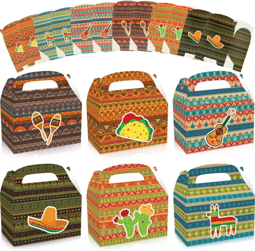 LIYDE 12 piezas de recuerdos de fiesta – Suministros de fiesta temática mexicana con decoraciones de cactus y cajas de papel para envolver