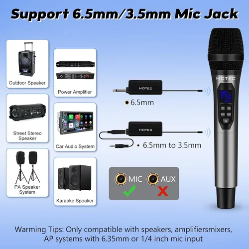 Miniatura 6 de HOTEC Micrófonos inalámbricos Dual UHF Sistema de micrófono de mano con control de eco/volumen, receptor recargable para karaoke, iglesia, boda