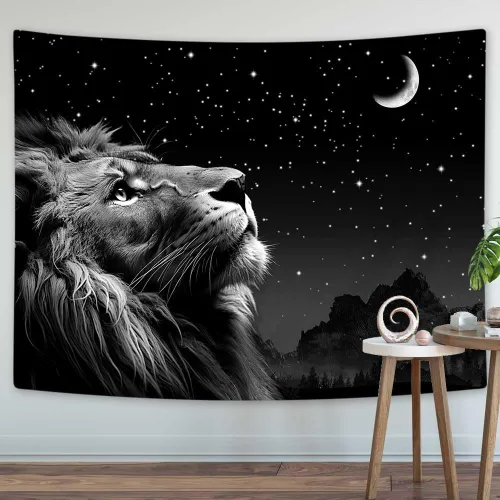 Miniatura 6 de Boziqr Cool Lion - Arte de pared para colgar en la pared, estrellas espaciales y luna, arte de pared para hombres, estético negro para colgar