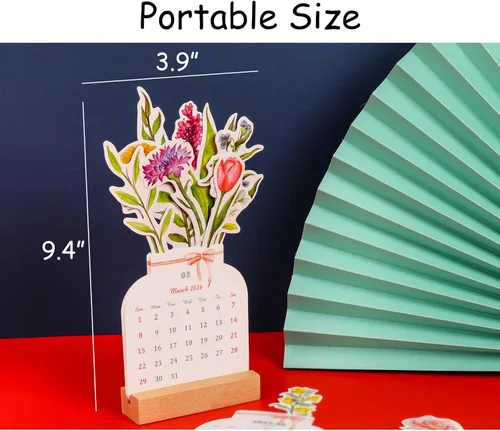 Miniatura 6 de Calendario de escritorio creativo de flores 2026, calendario mensual con forma de jarrón para Año Nuevo, 3.9 x 9.4 pulgadas
