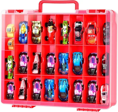 FULLCASE Organizador de juguetes de almacenamiento compatible con Hot Wheels Car, contenedor para coches de fósforos, mini juguetes, muñecas Rojo