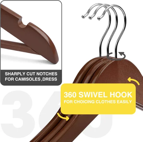 Miniatura 2 de Perchas de madera – Paquete de 30 – Perchas de ropa para uso diario, perchas de madera resistentes con muescas cortadas con precisión, percha
