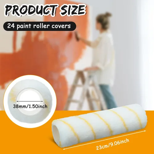 Miniatura 2 de Paquete de 24 cubiertas de rodillos de pintura de microfibra de 9 x 1/2 pulgadas, fundas grandes de poliéster para pintar paredes, techos, Amarillo