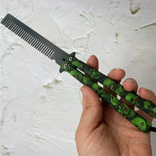 Miniatura 4 de Peine de entrenamiento de práctica diseñado con cuchillo de mariposa, peine de entrenamiento portátil, fácil de practicar volteo (verde)