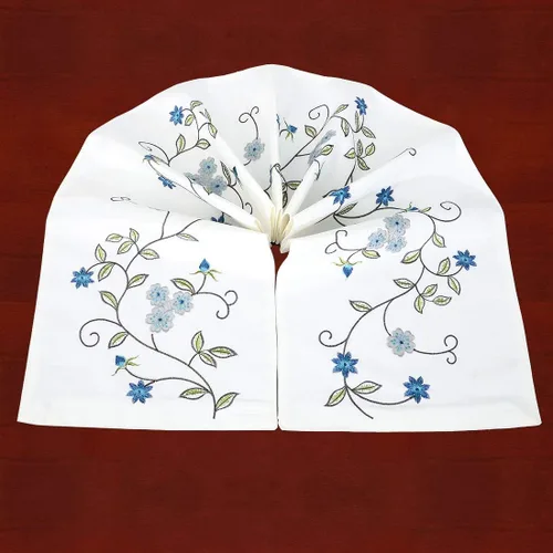 Miniatura 6 de Caminos de mesa pequeños y cortos de doble grosor con bordado floral rústico para primavera y verano, bufanda de tocador (azul, 14 x 35 pulgadas)