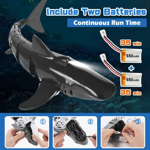 Miniatura 2 de Tiburón de juguete a control remoto 2.4 G, diseño de alta simulación a escala 1:18, tiburón para piscina y baño, juguetes a control remoto