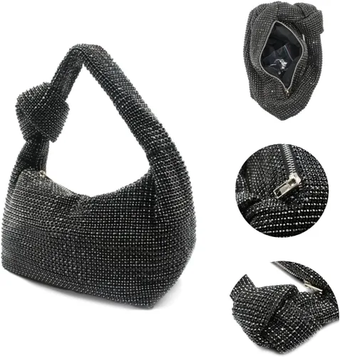 Miniatura 2 de UMREN Bolso de mano anudado con purpurina completa para mujer, con diamantes de imitación de cristal, bolso cruzado de noche con diamantes